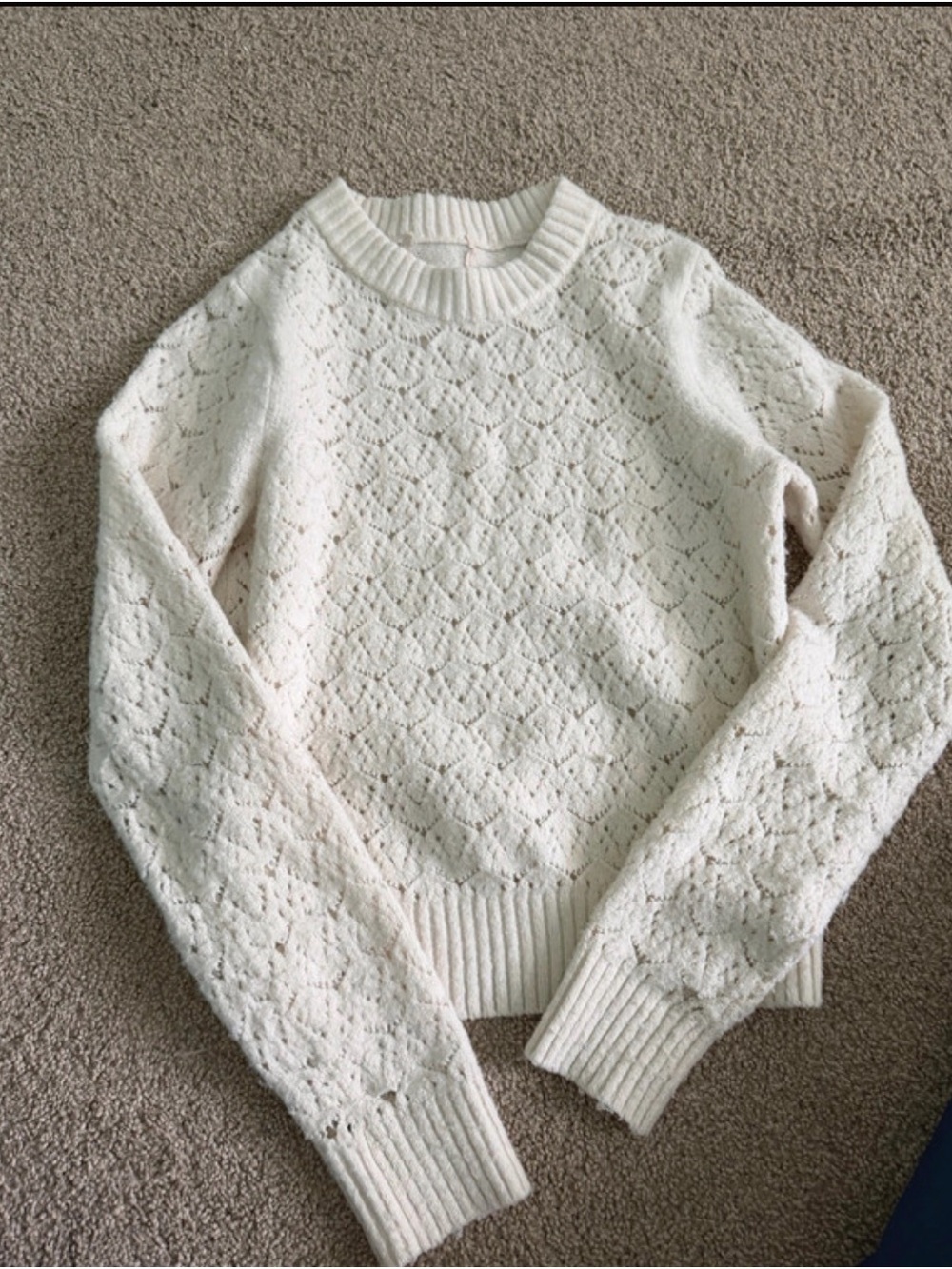 Open-Knit Scoop-Neck Sweater in Cream